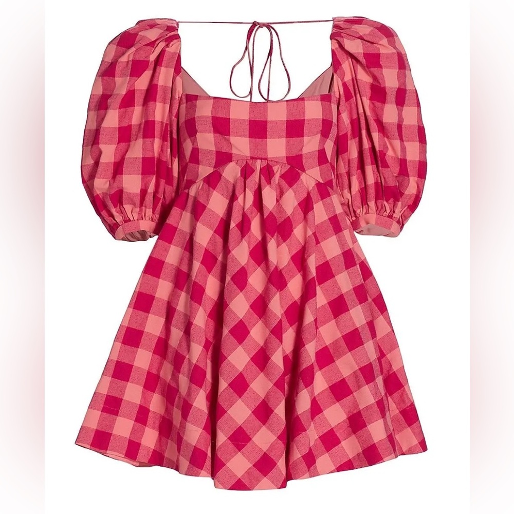 Acler Gingham 🍓 Strawberry 🍓 Mini Dress Cottagecore Pink and Magenta Open Back